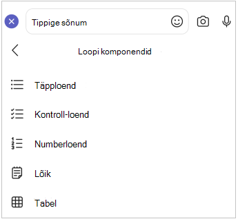 Loop komponendi mobiilimenüü