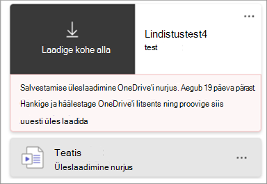 Kuvatõmmis salvestusstiilist, mis näitab, et üleslaadimine nurjus.