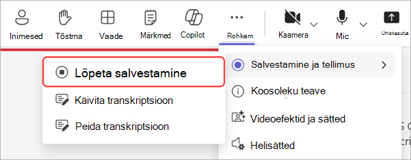 Screenshot highlighting how to stop recording during a town hall