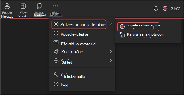 Screenshot showing how to stop recording during a webinar