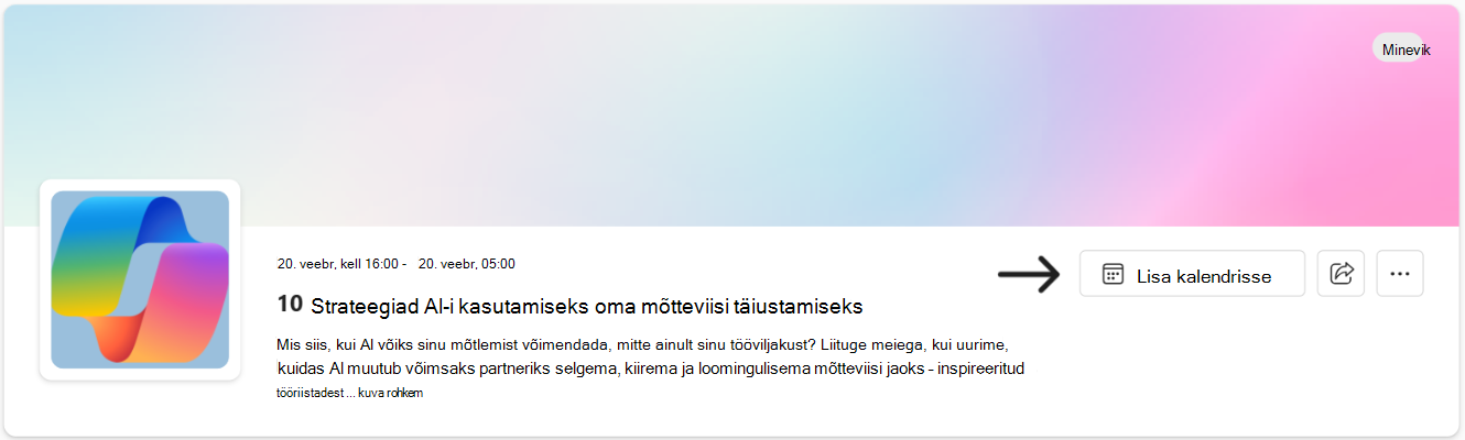 Sündmuse lisamiseks ajakavasse kasutage linki Lisa kalendrisse.