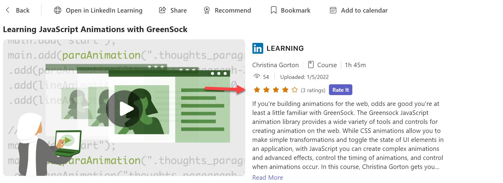 screenshot of content details ratings in Viva Learning