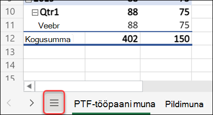 The All Sheets menu button