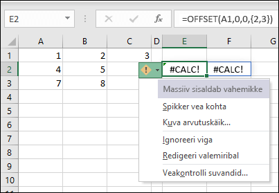 #CALC! error – massiiv sisaldab vahemikke