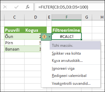 #CALC! error – tühi massiiv
