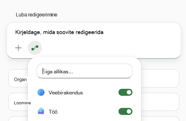 Kuvatõmmis Exceli viibaväljast Copilot, kus on avatud menüü Vali allikad.