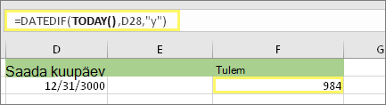=DATEDIF(TODAY();D28;y) ja tulem: 984