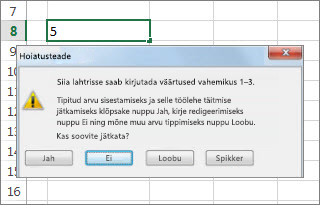 Hoiatusteade näitas sobimatuid andmeid