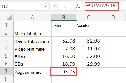Exceli veebirakenduse automaatsumma valem