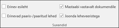 Päise- ja jalusesuvandid menüüs Kujundus