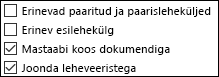 Päise ja jaluse suvandid dialoogis Lehekülje häälestus