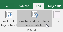 Kui soovite, et Excel looks teie jaoks PivotTable-liigendtabeli, minge jaotisse Soovitatavate PivotTable-liigendtabelite lisamine >