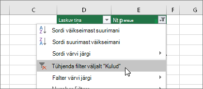 Filter menu, Clear filter from ...