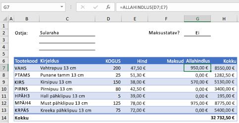 Example order form with a custom function