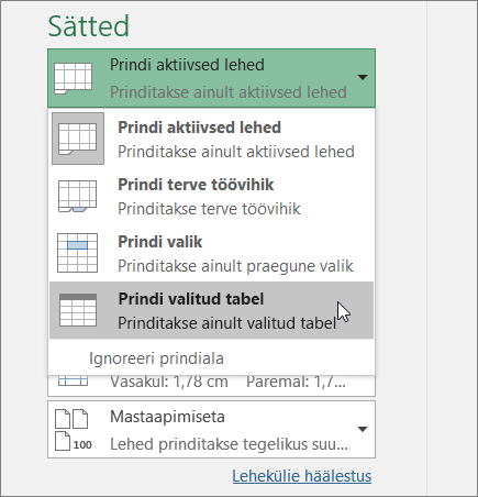 Prindi valitud tabel