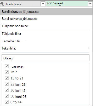 Loodud vahemike vaatamine automaatfiltri abil