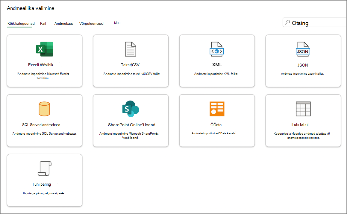 Example of data sources to select in the dialog box