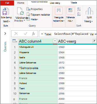 Tavaline Power Query redaktor vaade