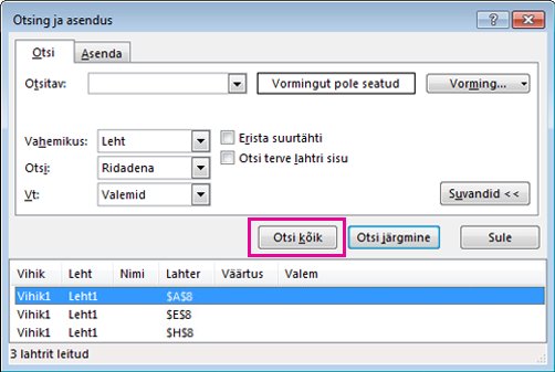Kõigi ühendatud lahtrite otsimine