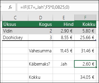 Lahtris F7 on valem IF(E7=Jah,F5*0,0825,0)