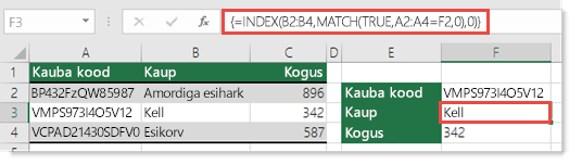 Funktsiooni INDEX ja MATCH kasutamine üle 255 tärgiga väärtuste otsimiseks