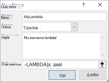 LambDA funktsiooni määratlemine nimehalduris