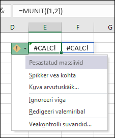 Pesastatud massiivi #CALC! tõrge