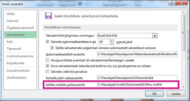 Töövihiku salvestamiseks määratavad suvandid
