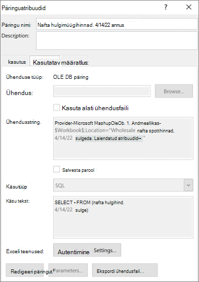 Ühenduse atribuudid