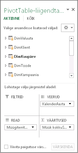 PivotTable’i väljaloend