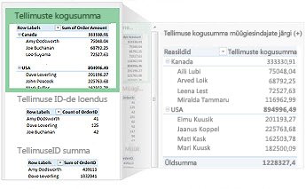 Andmete jaoks soovitatud PivotTable-liigendtabelid
