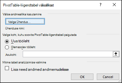 PivotTable-liigendtabel välisallikast