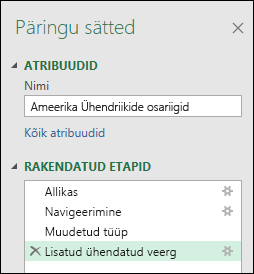 Power Query veeru kombineerimine näidisandmete põhjal aknas Rakendatud etapid