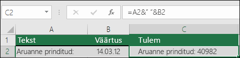Näide teksti ühendamisest ilma funktsioonita TEXT