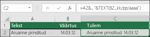 Näide teksti ühendamisest funktsiooniga TEXT
