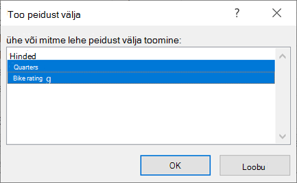 Dialoogiboks Peidust välja toomine.
