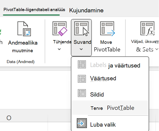 Valige Windowsis nupp Kogu PivotTable-liigendtabel.