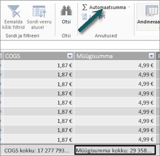AutoSum button in Power Pivot