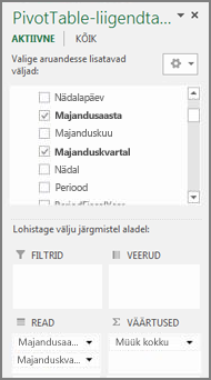 PivotTable-liigendtabeli PivotTable-liigendtabeli väljaloend
