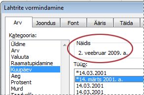 Sample box selected in Format Cells dialog box