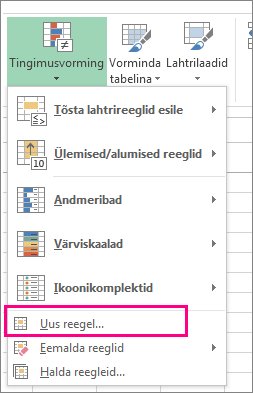 Nupp Tingimusvorming menüüs Avaleht