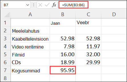 Automaatsumma tulemus lahtris B7