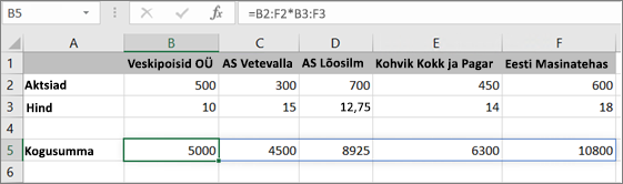 Näide massiivivalemi mitme tulemi arvutamisest