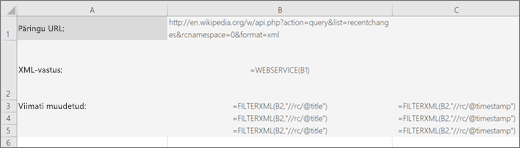 Funktsiooni FILTERXML näide