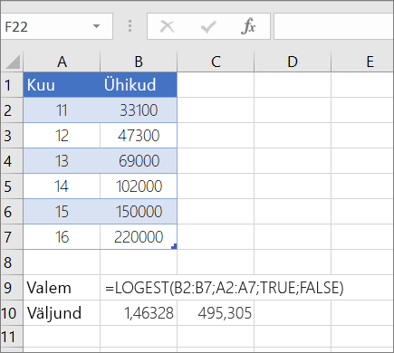 Näide 1. Funktsioon LOGEST