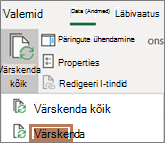 Mouse pointing to the Refresh command on the ribbon