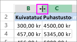Veeru laiuse muutmine