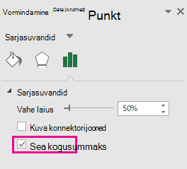 Andmepunkti tööpaani vormindamine suvandiga Määra kogusumma on märgitud rakenduses Office 2016 for Windows