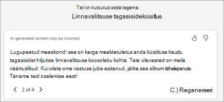 Copilot loob automaatselt soovitatud kutseteksti. Teksti saate redigeerida siin või valida Käsu Kirjuta Coplotiga ümber, et paluda sellel luua uus versioon.