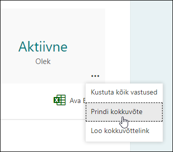 Microsoft Forms prindikokkuvõtte suvand